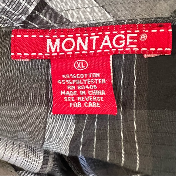 MONTAGE Black Grey Plaid Long Sleeve Shirt B19/6 - Picture 5 of 9